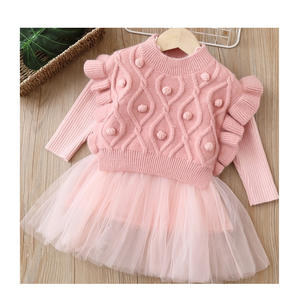 Robe de princesse d'hiver faite à <span class=keywords><strong>la</strong></span> main pour filles, ensemble deux pièces, mode féminine, <span class=keywords><strong>pull</strong></span> de base, veste en <span class=keywords><strong>maille</strong></span>, matériau fait à <span class=keywords><strong>la</strong></span> main, deux pièces - Product Image 3