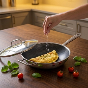 <span class=keywords><strong>Wok</strong></span> de Panal con Logotipo Personalizado al por Mayor, Sartén Híbrida Antiadherente de Acero Inoxidable 304, <span class=keywords><strong>Wok</strong></span> de Cocina Seguro para Espátulas Metálicas - Product Image 2