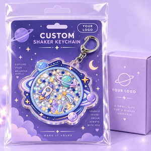 Porte-clés shaker en acrylique personnalisé Planète, avec fusée spatiale à paillettes, breloque transparente pour sac, vente en gros, fabrication OEM ODM - Product Image 1