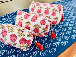 Handmade Quilted Cotton Wash Bag Block Print Embroidered Cosmetic Toiletry Travel Accessory | Large Medium and <b>Small</b> - Product Image 6