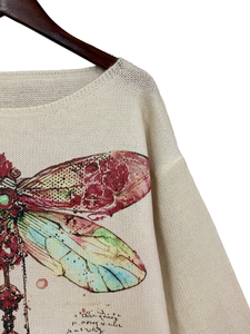 Maglione da Donna con Grafica Libellula 2026, Stampa Botanica Vintage, Girocollo, 100% Poliestere, Top con Stampa Digitale Narrativa - Product Image 6