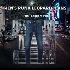 Jeans de Mezclilla para Hombre, Lavado a la Piedra, con Estampado de Leopardo 3D, Rasgados, de Pierna Recta, Cintura Media, Estilo Punk, Diseño Personalizado con Logotipo, Venta al Por Mayor - Product Image 2
