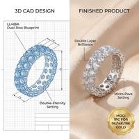 Bague large demi-éternité en or 18 carats certifiée IGI avec double rangée de diamants de laboratoire 3 carats, bijou de déclaration