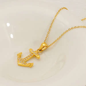 Zogxin Anchor Pendant Necklace 18K Gold Plated Stainless Steel Micro Zircon Women's Clavicle Chain Everyday Wear - Product Image 2