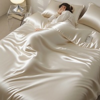 Housse de couette de luxe légère et minimaliste en soie glacée de qualité supérieure, ultra-douce et lavable, pour ensemble quatre pièces