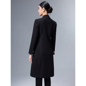 Women's Professional Stand Up Collar <b>Wool</b> Coat Mid Length Slim Fit Keep Warm Solid Color For Office Work - Product Image 2