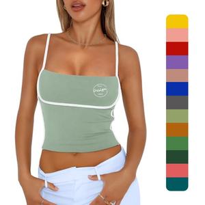 Verano personalizado alto estiramiento mujer verano chaleco Crop Tank Top para mujer sin mangas 100% algodón estampado diseño camisetas sin mangas - Product Image 1
