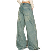 Pantalon Harem en Jean Respirant pour Femme, Taille Haute, Ample, Élastique, Décontracté, Vintage, Simple, avec Boutons et Fermetures Éclair, Polyvalent, Style Urbain, Hiver