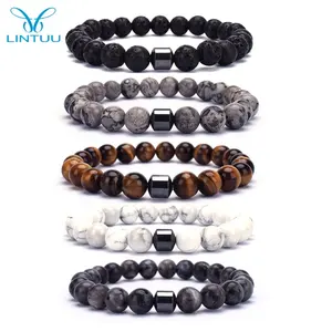 2020 heißer Verkauf Großhandel Custom 8mm Magnet Charme Perlen Stretch Natürliche Stein Lava Perle Armband Für Paar