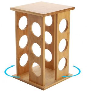 Bamboo Seasoning Rack Rotating Base Wooden Lid Spice Bottle Bamboo Rack <b>Kitchen</b> Restaurant Spice Rack - Product Image 3