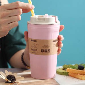 Taza de café de viaje de plástico de fibra de bambú respetuosa con el medio ambiente reutilizable al por mayor con pajita - Product Image 5
