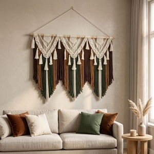 Decoración de <span class=keywords><strong>Pared</strong></span> de Arte Moderno Personalizada de Algodón con Patrón de Macramé y Adornos Geométricos para Colgar en la <span class=keywords><strong>Pared</strong></span> - Product Image 2
