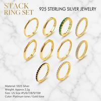 Ensemble de bagues empilables élégantes en argent sterling S925, bijoux fins, 10 designs variés, bande éternité CZ, vente en gros pour femmes, bijoux Anillos