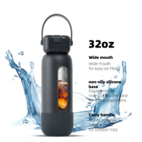 Bouteille d'eau réutilisable en acier inoxydable écologique, isolée sous vide, 100 % étanche, avec paille, modèle champignon