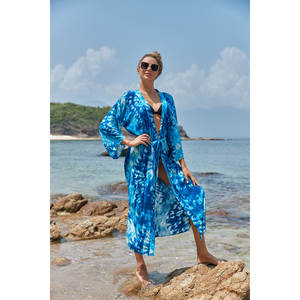 Nuevo estilo Blue Tie Dye Print Cover up Traje de baño sexy Rayon <span class=keywords><strong>Kaftan</strong></span> Dress - Product Image 2