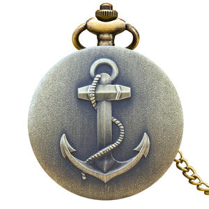 Montre de poche à quartz classique rétro grande taille avec bracelet en similicuir, boîtier en alliage de zinc, motif d'<span class=keywords><strong>ancre</strong></span> gravé, cadran romain - Product Image 6