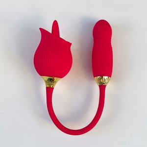 Rose Flower Shaped Silicone Dildo Vibrator Woman's Thrusting Tongue <b>Extension</b> Sex Toy with Clit Sucking Feature - Product Image 4