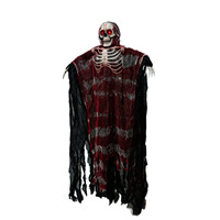 Décoration d'Halloween : Fantôme squelette suspendu, déchiqueteur en gaze rouge, accessoire animatronique avec yeux lumineux activés par le son, pour maison hantée et cimetière