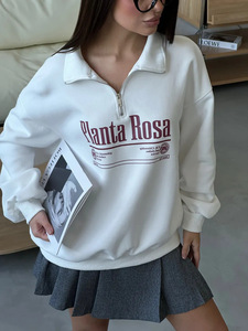 Quarter Zip up Outdoor High Zip Neck Pullover Soft Cómodo Cremallera Suelta Sudadera de algodón liso Mujer - Product Image 4