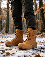 Bottes tactiques unisexes en cuir véritable doublées de laine pour l'automne/l'hiver, par idéal pour le travail en extérieur par temps froid