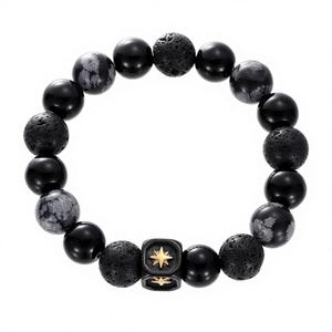 Bracelet de couple personnalisé en acier titane brillant avec étoile, tendance pour homme, en obsidienne <span class=keywords><strong>onyx</strong></span> noir original - Product Image 1
