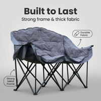 Chaise d'extérieur moderne de luxe surdimensionnée et portable à 2 places, pliable avec cadre en acier, idéale pour le jardin, la plage, le camping, la pêche et la randonnée