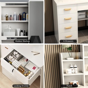 Coiffeuse à éclairage LED pour femmes et filles, ensemble table de maquillage à 5 tiroirs, étagères de rangement, coiffeuse pour chambre à coucher, fabrication personnalisée