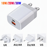 Chargeur rapide GaN double port USB-C et USB-A 18W 20W 30W pour iPhone Apple Samsung, adaptateur secteur Type-C, compatible prises murales AU EU UK US