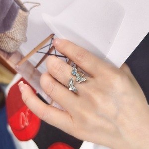 9 Vintage 925 Silver Brushed Matte Butterfly Open <b>Adjustable</b> <b>Ring</b> 5*7mm Oval Natural Crystal Stones Jewelry for Women - Product Image 4
