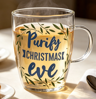 Mug en verre transparent imprimé Noël avec poignée, résistant au lave-vaisselle, pour café, thé, idéal pour les fêtes, cadeau de Noël
