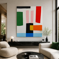 Peinture à l'huile abstraite peinte à la main, fabricant d'art sur toile à blocs de couleur géométriques, taille personnalisée, vente en gros, fournisseur mondial