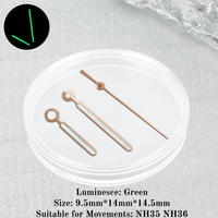 Aiguilles de montre modifiées 9,5x14x14,5 mm, 3 aiguilles, luminescence verte, pour mouvements Seiko NH35/NH36/NH38/NH70/4R/7S