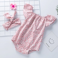 Vêtements pour bébés nouveau-nés, barboteuse à manches bouffantes à imprimé floral, style estival fin, style coréen, tenue une pièce tendance, polyester