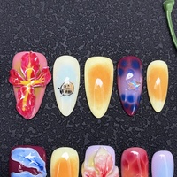 Faux Ongles Luxueux Y2K en Gel UV Sculpté, Peint à la Main, 10 Pièces, en Acrylique Durable, Design Exquis, Manucure Artificielle à Presser