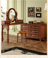 Commode multifonctionnelle en bois massif de style vintage, table de maquillage rétro pour chambre à coucher, coiffeuse, table de chevet