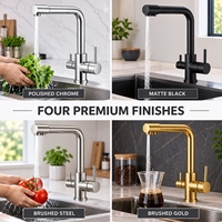 Robinet de cuisine à double poignée en laiton avec purificateur d'eau, finition chromée, montage sur plan, mitigeur d'évier à double sortie