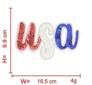 Patchs brodés thermocollants en chenille à bordure argentée avec lettres USA pour la décoration de chapeaux et de vêtements - Product Image 5