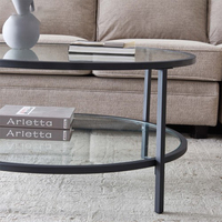 Table basse ronde de style moderne, cadre noir en verre, design central, table de thé en verre