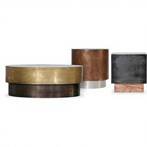 Modern Industrial Brass Coffee <b>Table</b> Nesting Set Living Room Furniture Metal Top Design - Product Image 1