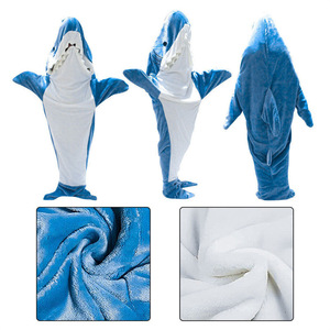 Couverture portable Shark pour adulte, bleue, à capuche, en flanelle, style sac de couchage, pour se détendre devant la télévision - Product Image 1