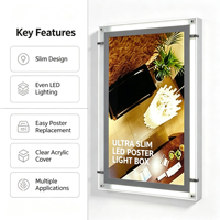 Kotak Lampu LED Ultra Tipis dengan Penerangan Tepi, Ukuran Poster A2 A3 A4, Bingkai Aluminium, Permukaan Akrilik, Menu Restoran, Poster Bioskop