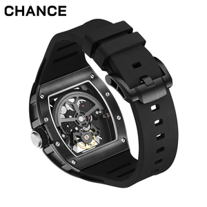 Reloj de Cuarzo para Hombre, Caja Rectangular de Acero Inoxidable, Correa de Silicona, Diseño Hueco, Analógico, de Lujo, 43 mm - Product Image 6
