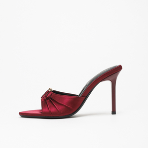 Mules élégantes en satin <span class=keywords><strong>bordeaux</strong></span> à talons aiguilles pour femme – Chaussures d'été et d'automne à enfiler, à <span class=keywords><strong>talon</strong></span> ouvert, doublure en PU, idéales pour mariage, soirée et cérémonie - Product Image 3