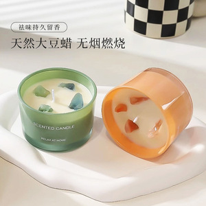 Scented Candle Glass Jar Essential <b>Oil</b> Fragrance Home Relaxation Minimalist Style Cylinder Shape - Product Image 3