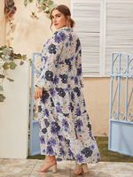 Robe à plusieurs niveaux à manches lanterne pour femmes de grande taille Robe chemise à imprimé floral de printemps