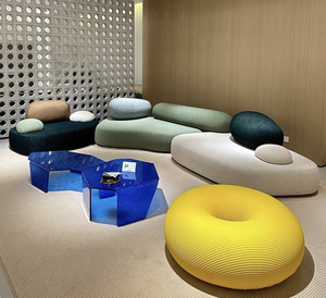 Divano Modulare Curvo di <span class=keywords><strong>Design</strong></span> Italiano, Set da Soggiorno di Lusso in Tessuto a 7 Posti, Divano Irregolare a Forma di Ciottolo - Product Image 3