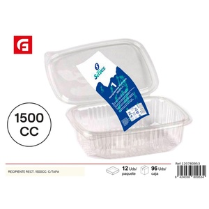 ภาชนะบรรจุอาหารสี่เหลี่ยม1500cc แบบใช้แล้วทิ้งพร้อมฝาปิด - Product Image 1