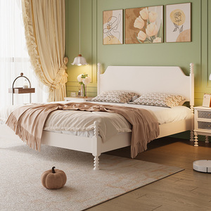 <b>Solid</b> <b>Wood</b> Bed 1.5M Platform Bed Frame French Cream Style <b>White</b> Bedroom Furniture Durable Bedding Set - Product Image 1