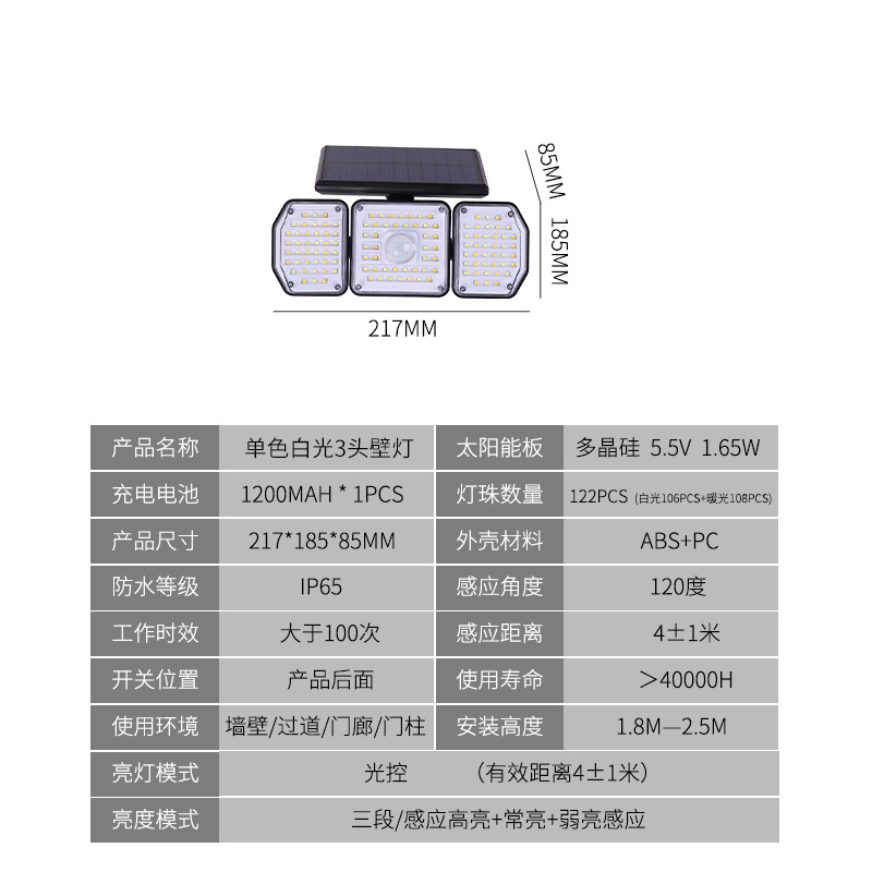Lampe murale solaire Hsg-af003-blanc, modèle trois sans télécommande.