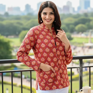 เสื้อแจ็คเก็ตผ้าฝ้ายลายพิมพ์แบบชาวชนเผ่าทำมือสำหรับผู้หญิง  แบบกลับด้านได้  อบอุ่น  ใส่สบาย  เหมาะสำหรับฤดูหนาว  มีสไตล์ - Product Image 1